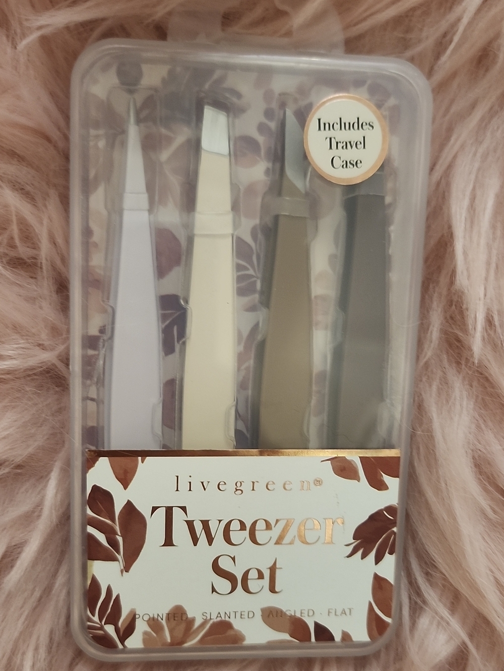 Brand New LIVEGREEN ASSORTED MINI TWEEZER SET W/TRAVEL CASE-4ct